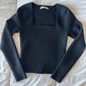 Abercrombie & Fitch Black Square Neck Long Sleeve Ribbed Sweater Top Medium